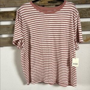a.n.a. Women's Short Sleeve Pink and White Striped Tee- New! S: 2X
